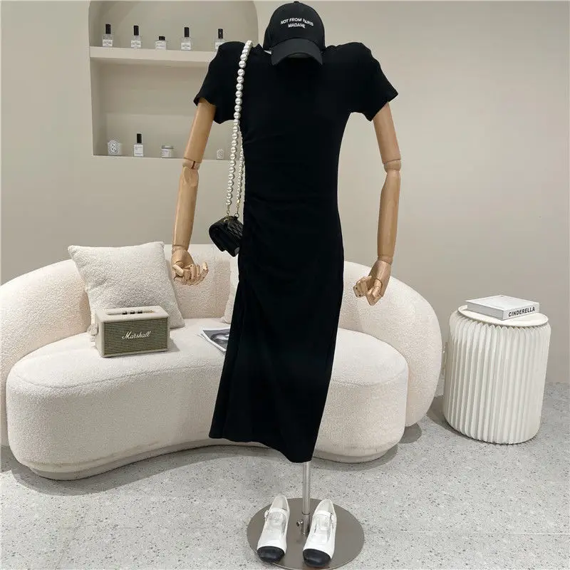 2024 Summer Stretch Slim Fit Pleated Lace Side Slit Dress Women — feature 2