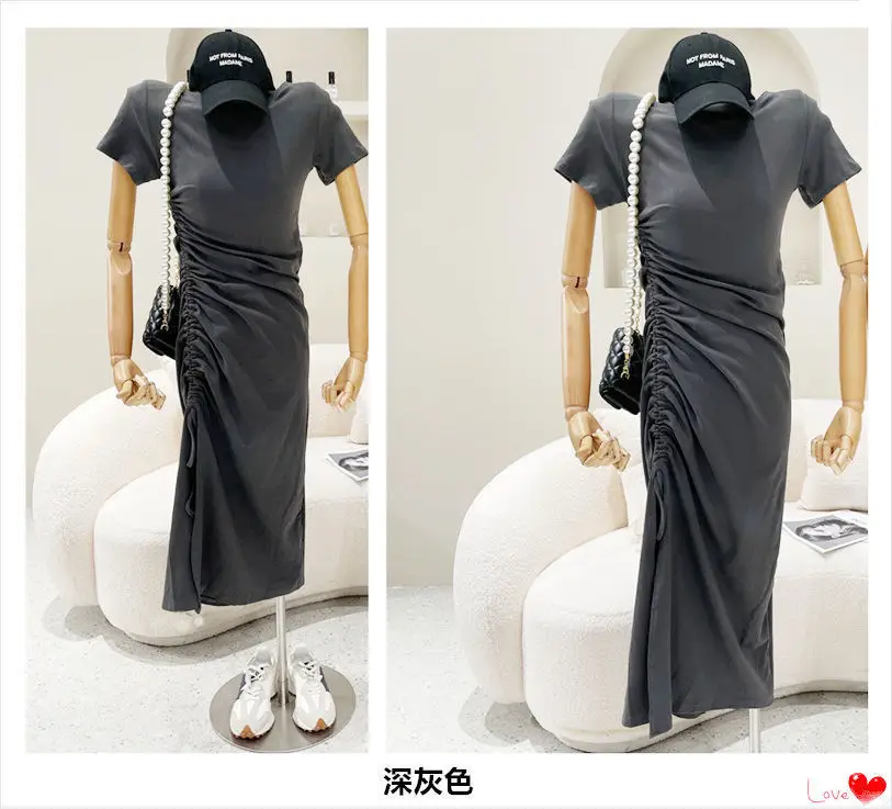 2024 Summer Stretch Slim Fit Pleated Lace Side Slit Dress Women — feature 3