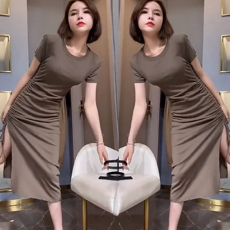2024 Summer Stretch Slim Fit Pleated Lace Side Slit Dress Women — feature 5