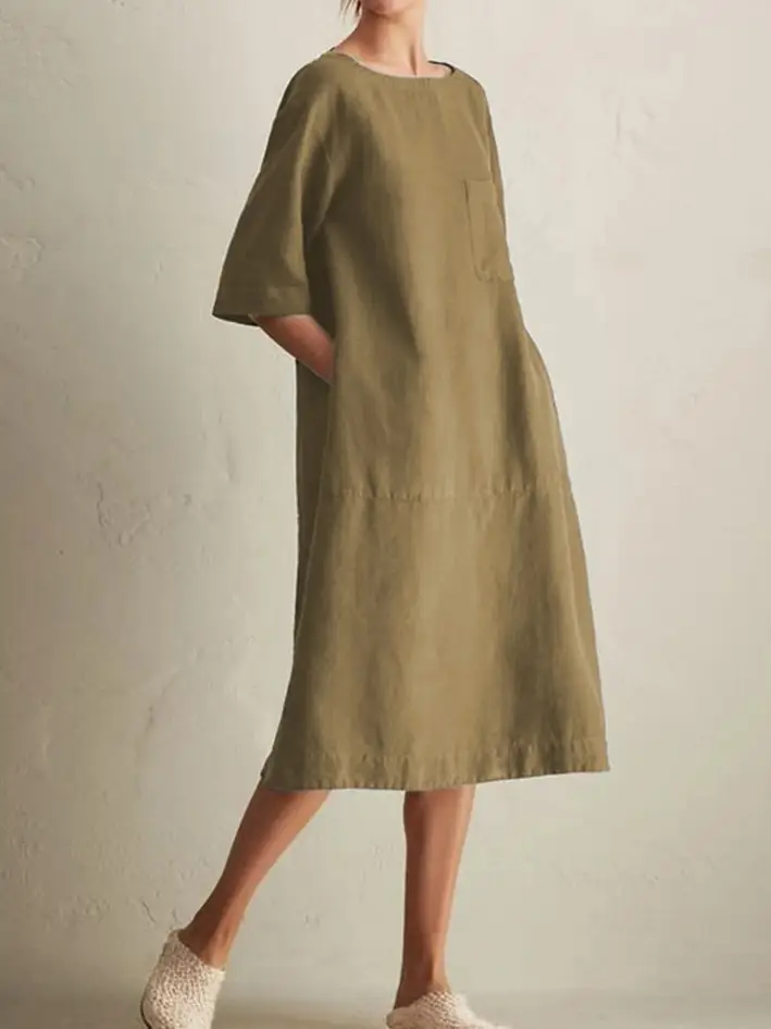 Women Cotton Linen Dress Round Neck Sleeveless 2168 - Image 11