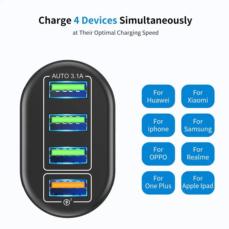 5.1A QC3.0 4USB Fast Charging Multi-USB Travel Charger - Image 5