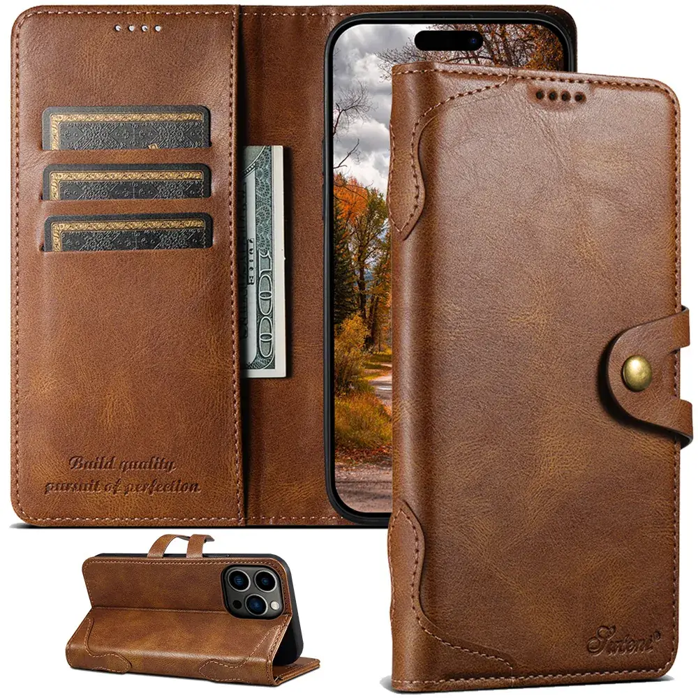 Apple iPhone 16 Pro Max Leather Wallet Case Red