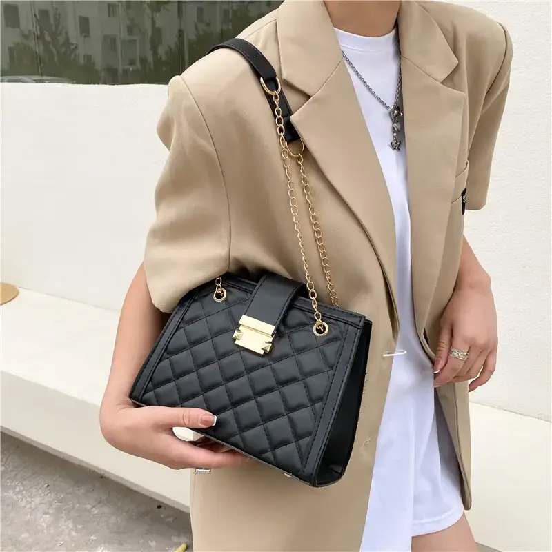 Light Blue Quilted Shoulder Bag for Women - Image 6