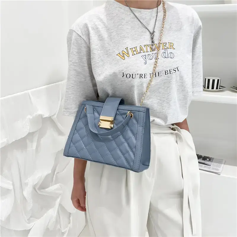 Light Blue Quilted Shoulder Bag for Women - Image 8