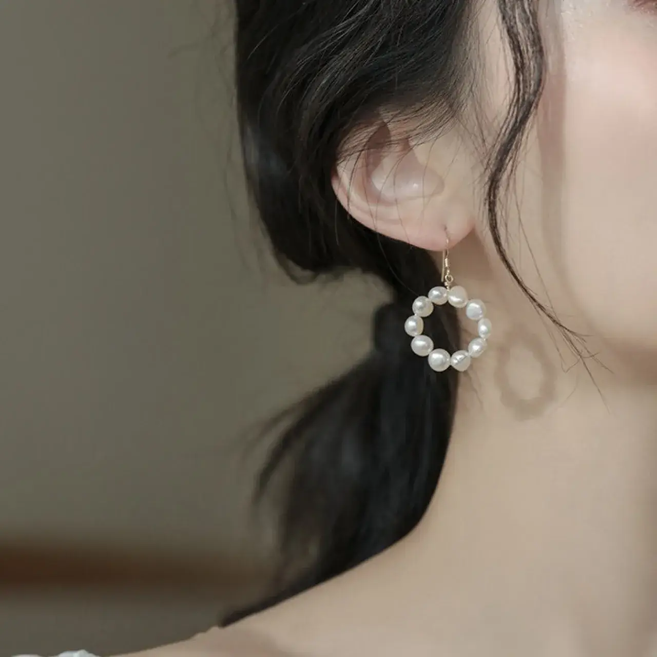 Natural Pearl Ear Rings Set Gold All Match - Image 2