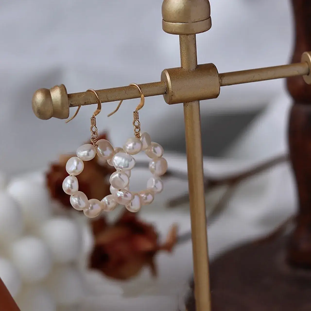 Natural Pearl Ear Rings Set Gold All Match — feature 10