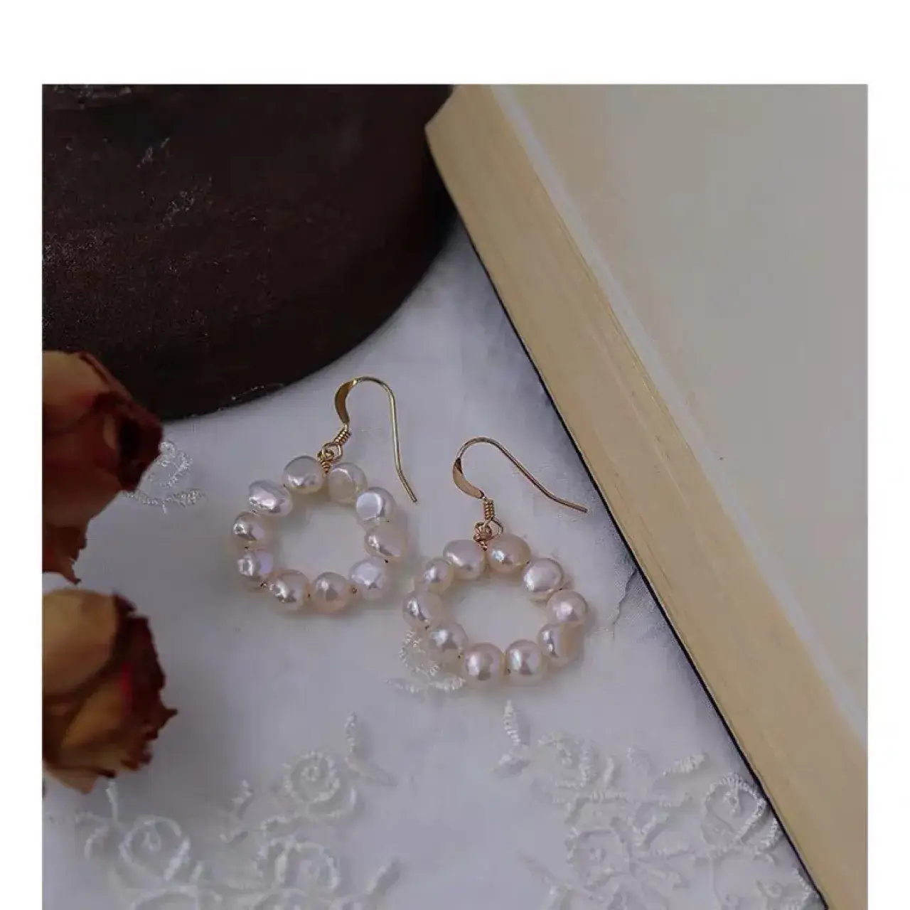 Natural Pearl Ear Rings Set Gold All Match — feature 2