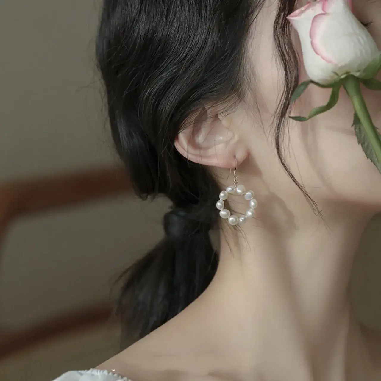Natural Pearl Ear Rings Set Gold All Match — feature 6