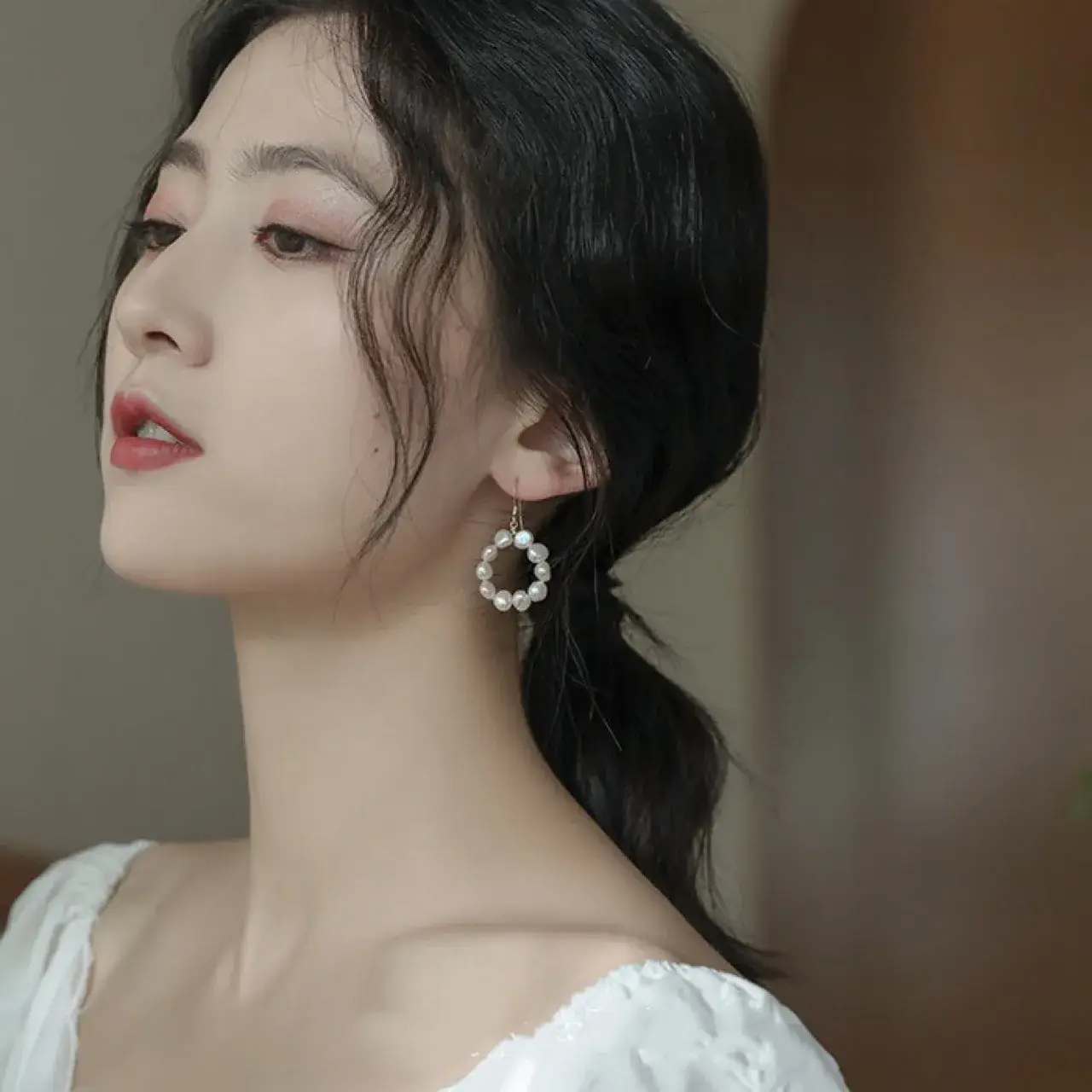 Natural Pearl Ear Rings Set Gold All Match — feature 8
