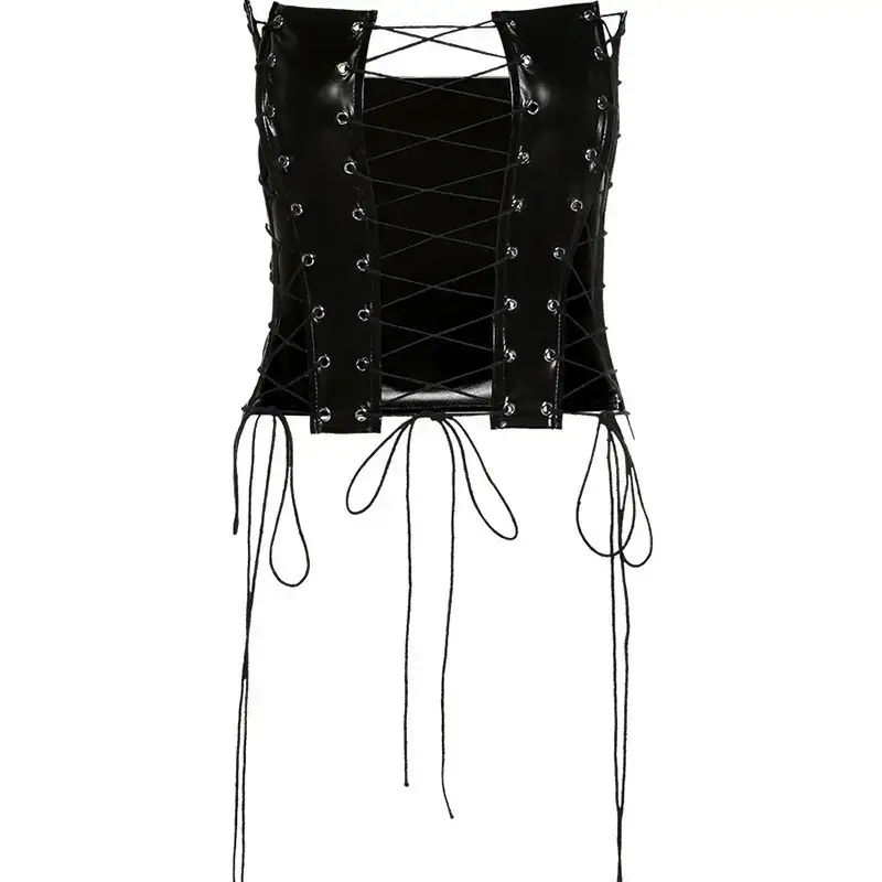 2022 Women's Sexy Hollow Vest Strapless Strap Fish Bone Imitation Leather Waist Top - Image 7
