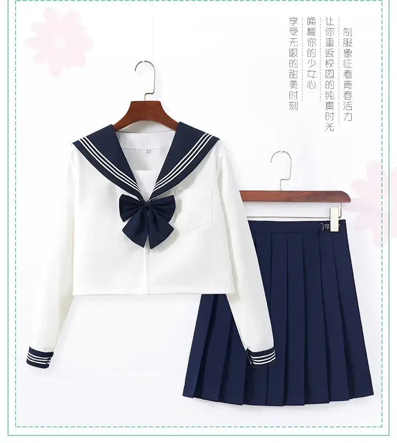 JK School Suit Blue Collar White Sailor Skirt Set — feature 2