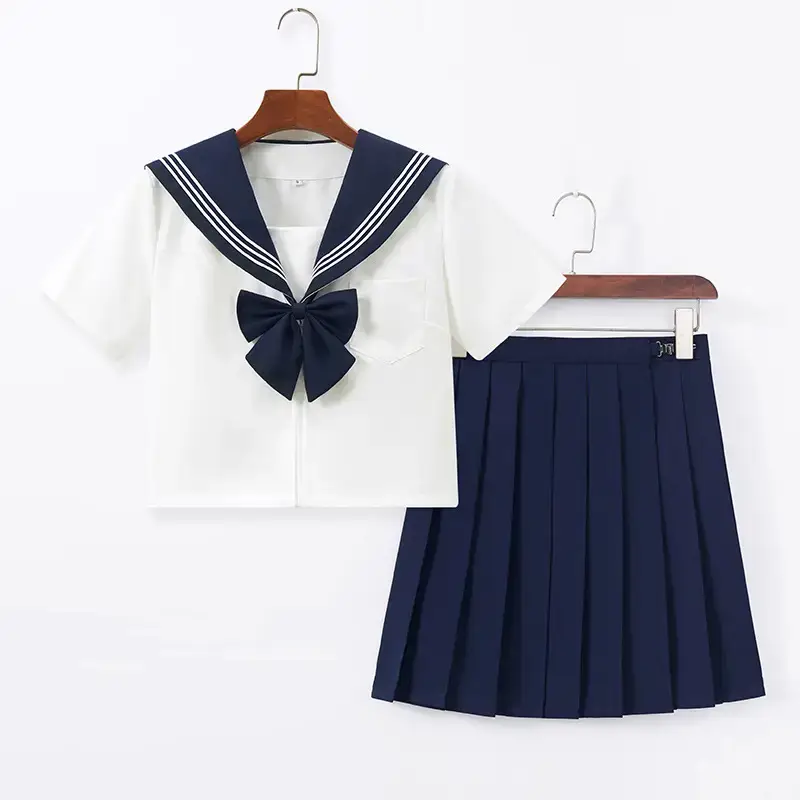 JK School Suit Blue Collar White Sailor Skirt Set - Image 4