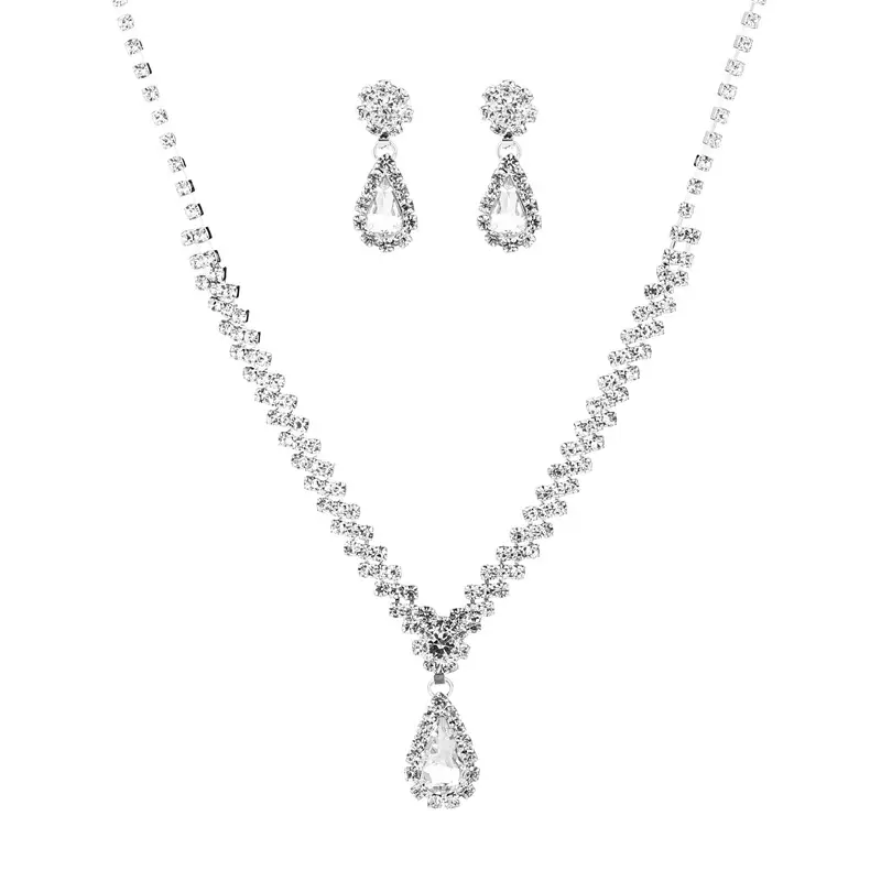 Silver Diamond Hair Diamond Necklace Earrings Bracelet Set - Image 11
