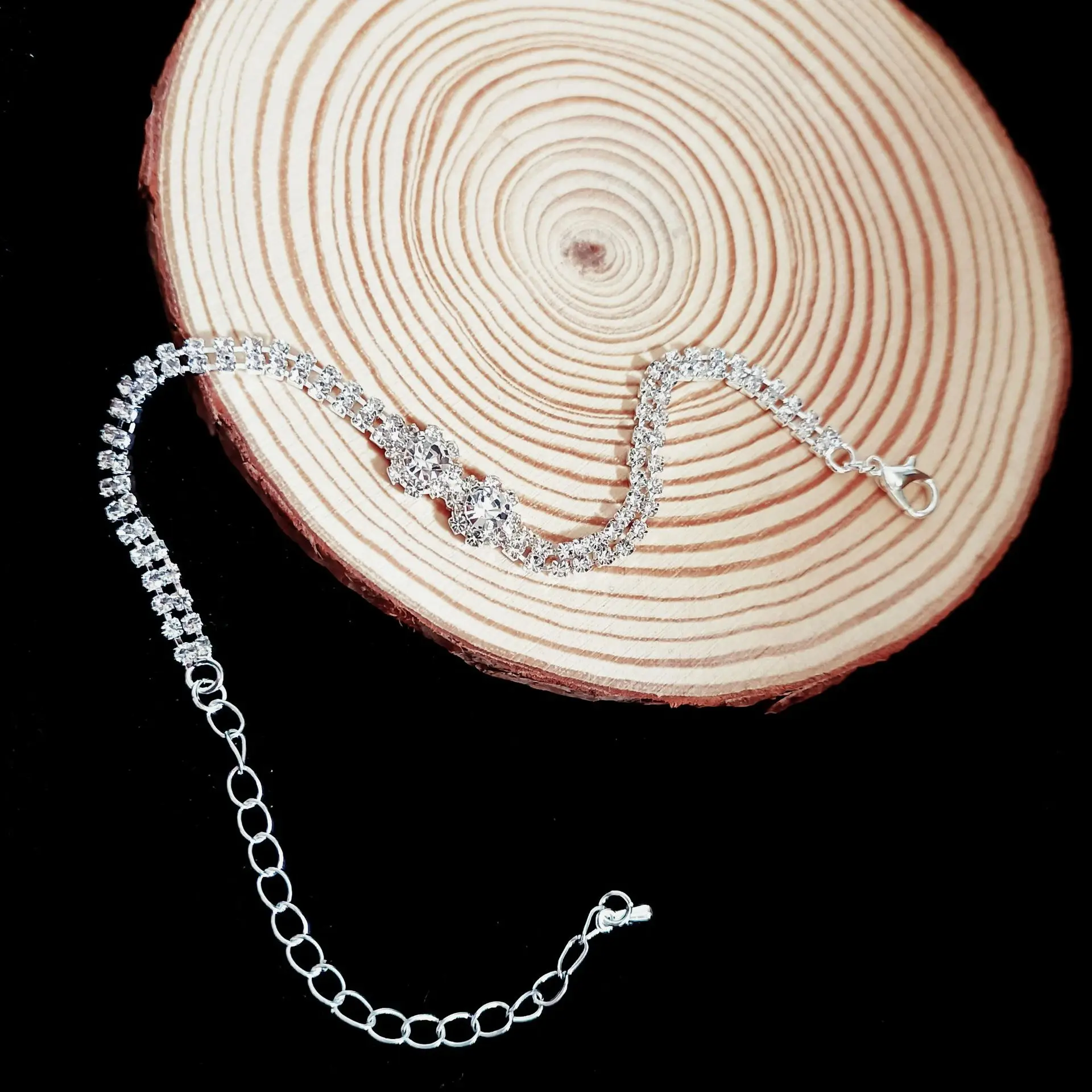 Silver Diamond Hair Diamond Necklace Earrings Bracelet Set - Image 4