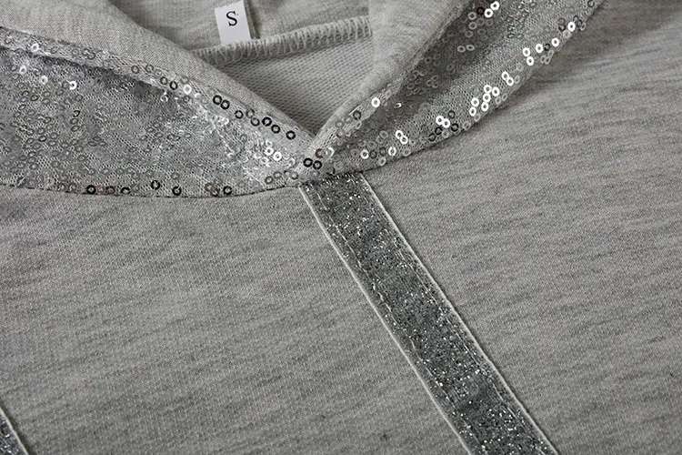 Sequin Printed Hooded Sweatshirt Women Black White — feature 10