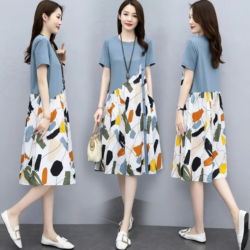 Women Printed Slim Fit Dress Large 2021 Summer - Image 5
