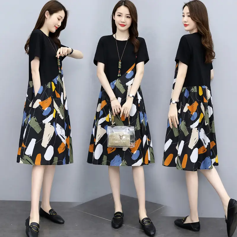 Women Printed Slim Fit Dress Large 2021 Summer - Image 2