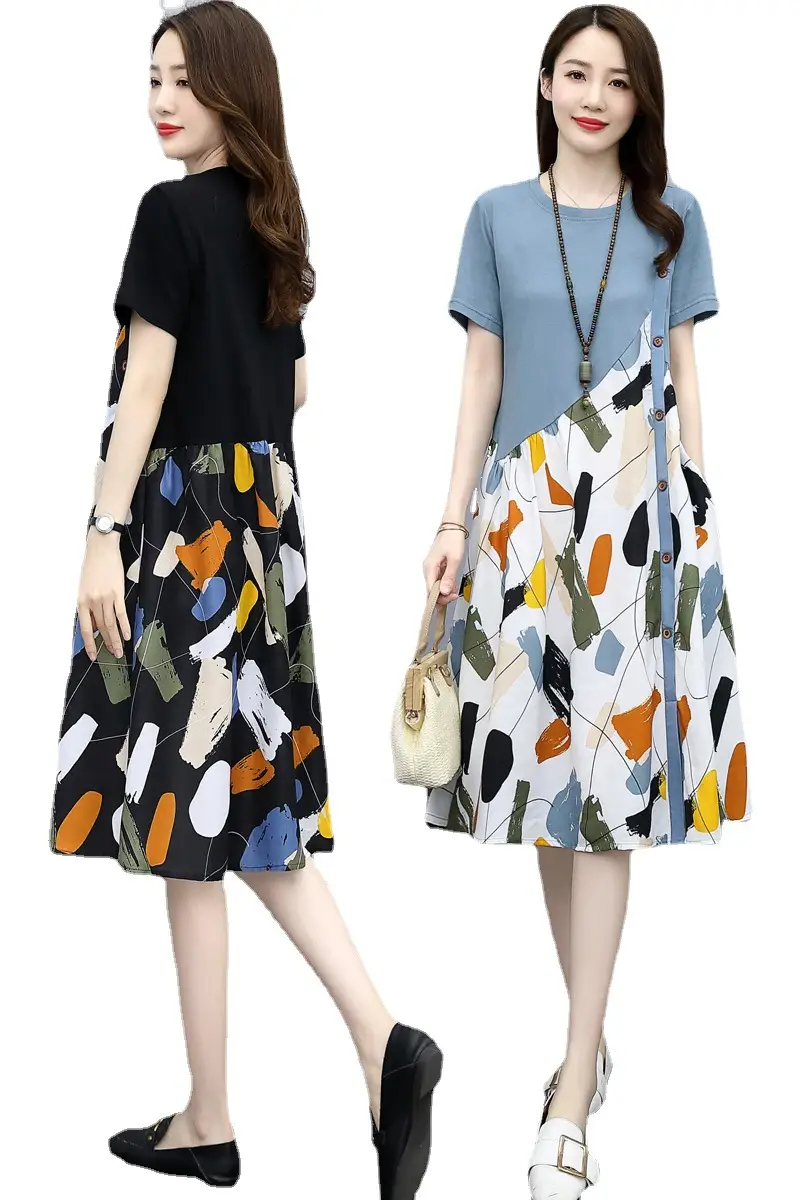 Women Printed Slim Fit Dress Large 2021 Summer - Image 6