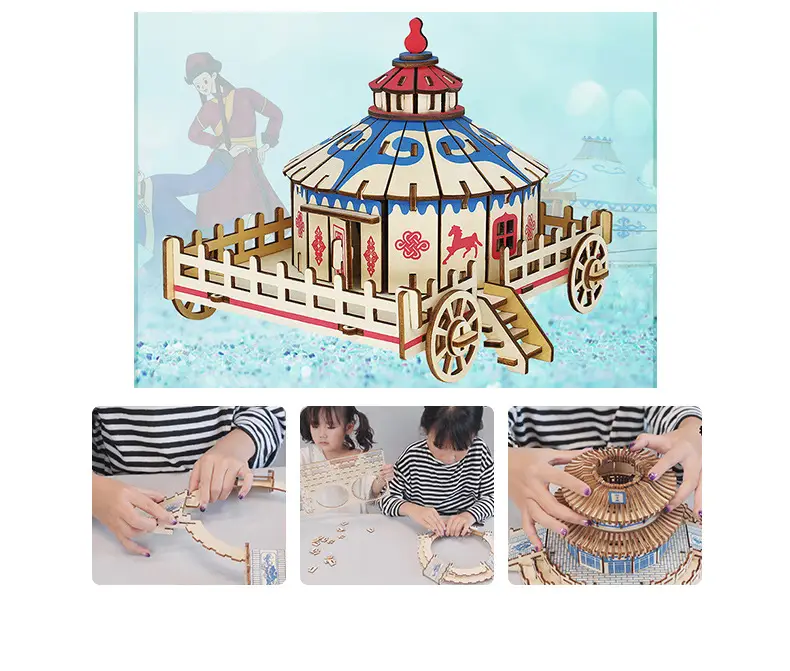Mongolian Wooden Yurt Toy 3D Assembly DIY Building — feature 7