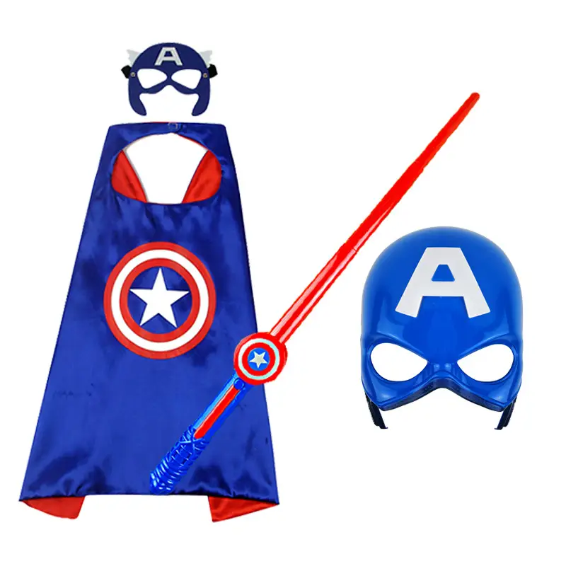 Captain America Costume Kids Blue StarPrint Luminous Shield Mask Suit