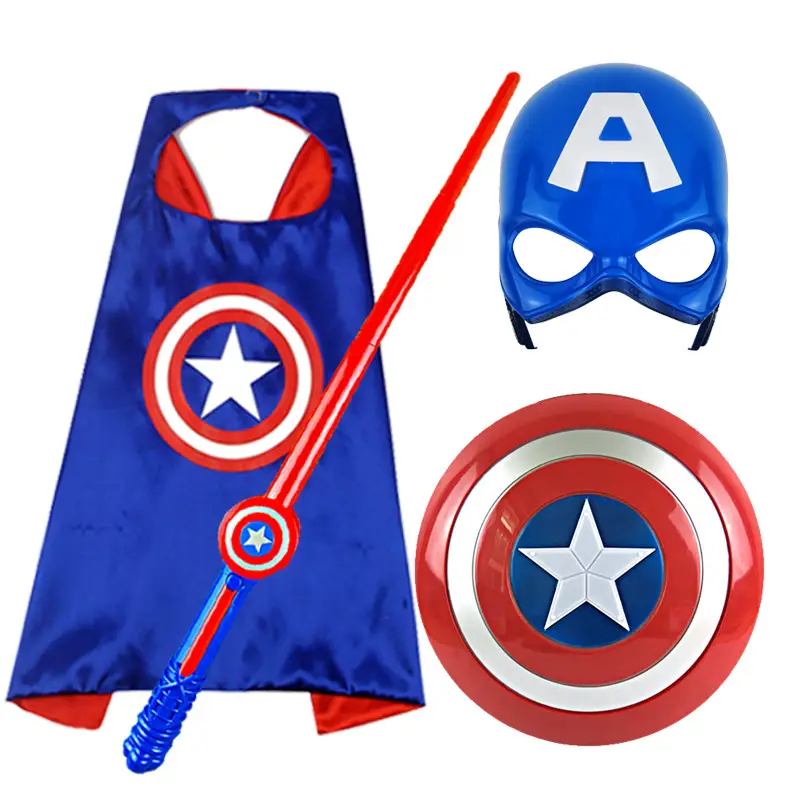 Captain America Costume Kids Blue StarPrint Luminous Shield Mask Suit