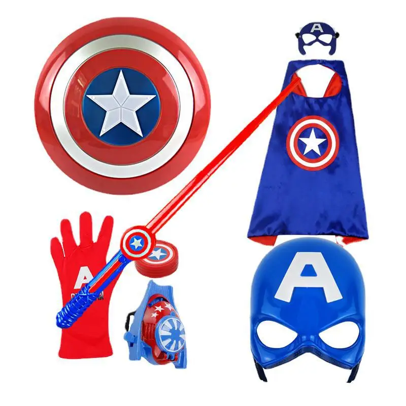Captain America Costume Kids Blue StarPrint Luminous Shield Mask Suit