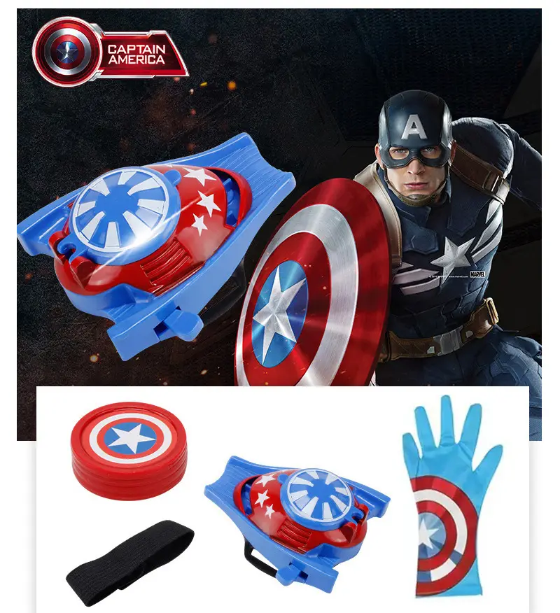 Captain America Costume Kids Blue StarPrint Luminous Shield Mask Suit