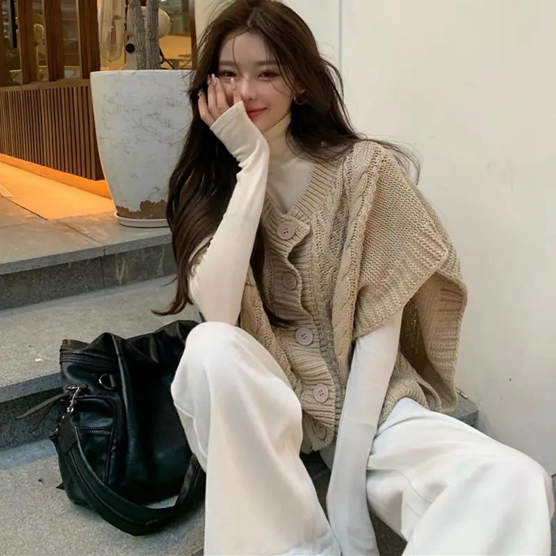 Korean Chic Sweater Set Loose Cap Sleeve Winter Wear