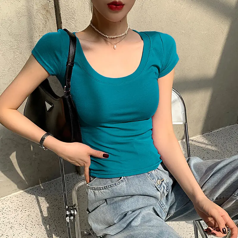 Women Cotton Slim Fit T-Shirt Light Blue Summer Dress - Image 5