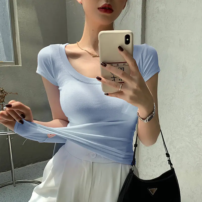 Women Cotton Slim Fit T-Shirt Light Blue Summer Dress — feature 7
