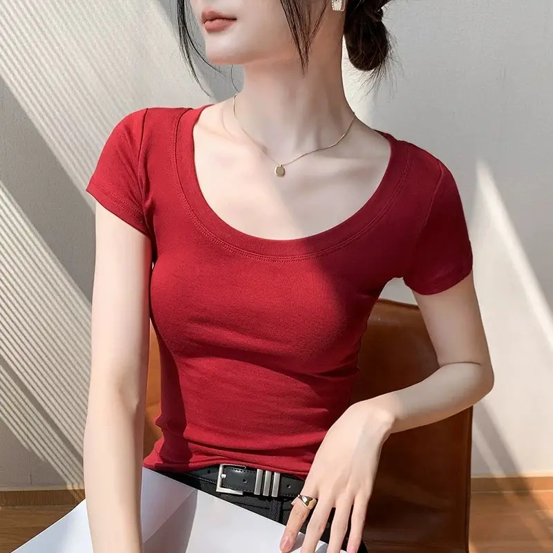 Women Cotton Slim Fit T-Shirt Light Blue Summer Dress - Image 11