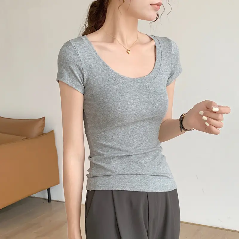 Women Cotton Slim Fit T-Shirt Light Blue Summer Dress - Image 2
