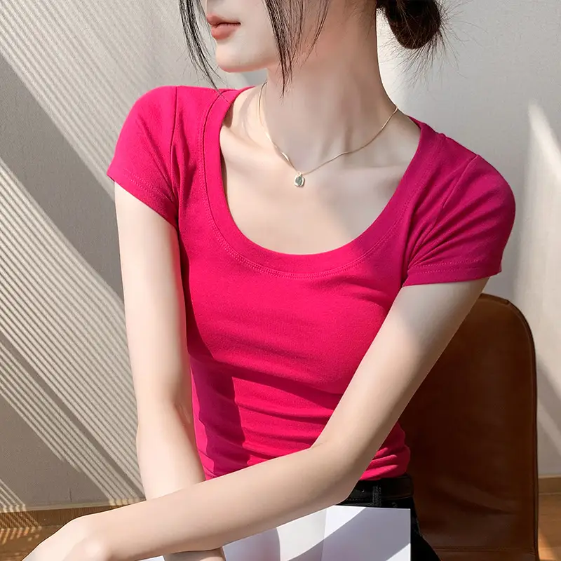 Women Cotton Slim Fit T-Shirt Light Blue Summer Dress - Image 6