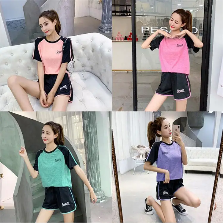 Women 2-Piece Yoga Running Suit Pink Black Teal Purple - Image 6