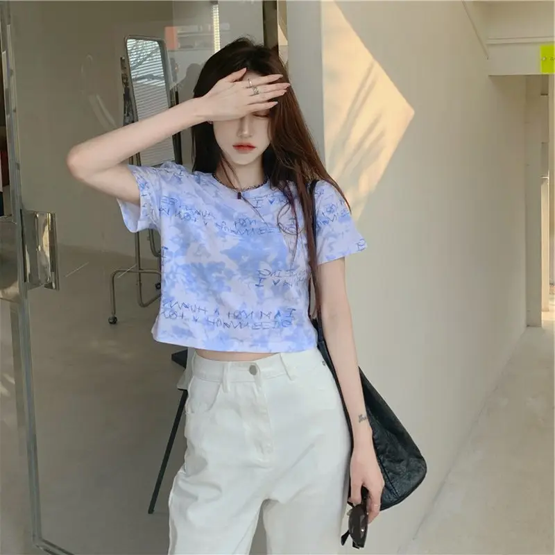 Women Tie-Dye Crop T-Shirt Blue Summer 2025 - Image 4