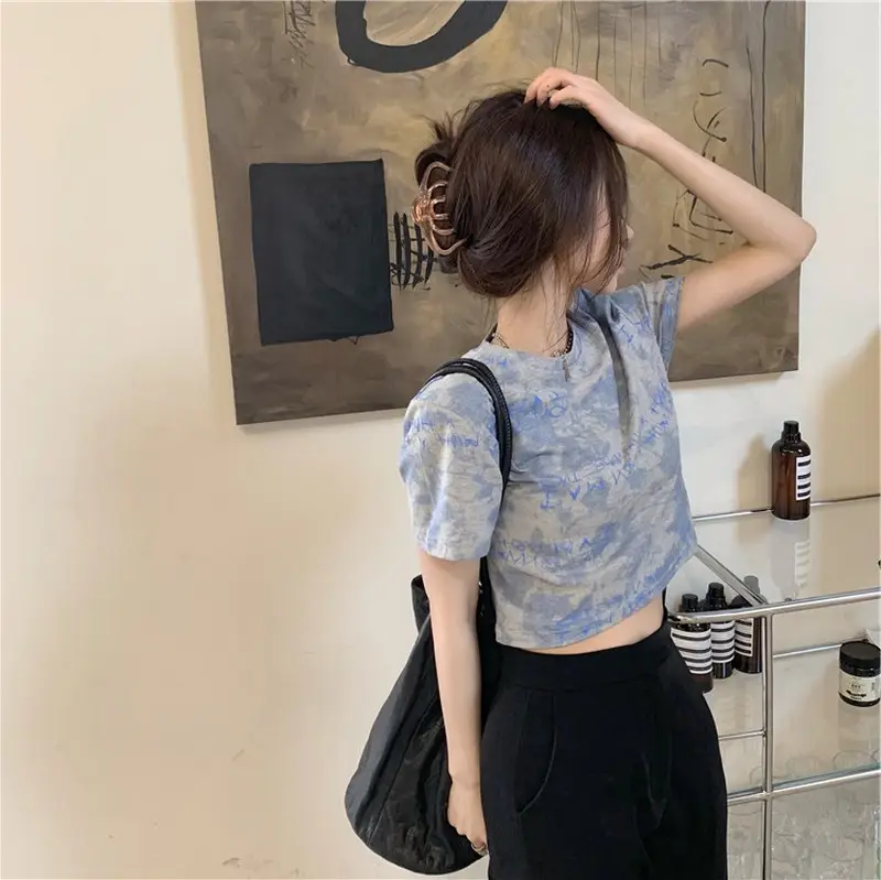 Women Tie-Dye Crop T-Shirt Blue Summer 2025 - Image 5