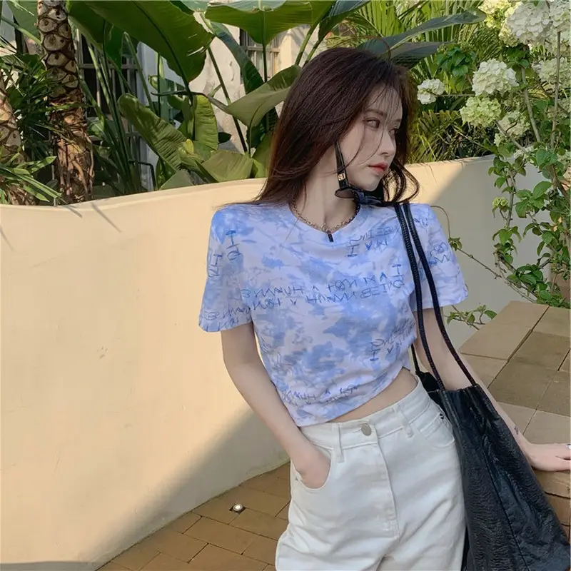 Women Tie-Dye Crop T-Shirt Blue Summer 2025 - Image 6