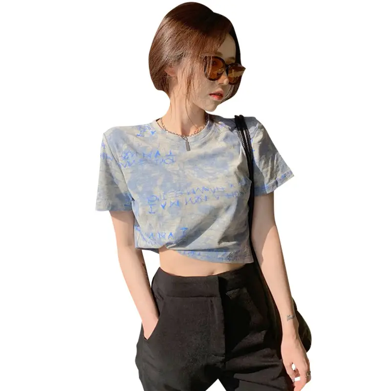 Women Tie-Dye Crop T-Shirt Blue Summer 2025 - Image 7