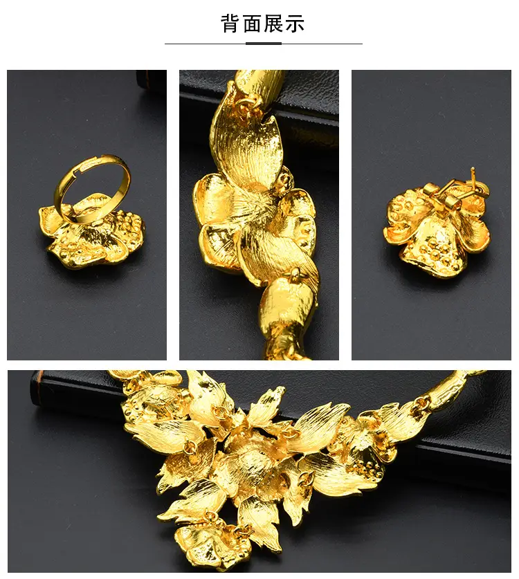 Dubai 24K Gold Jewelry African Bridal Jewelry Set Saudi Ladies Necklace Bracelet Earrings Ring Four-Piece Set — feature 12