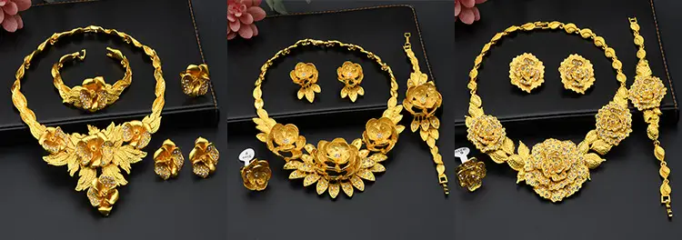 Dubai 24K Gold Jewelry African Bridal Jewelry Set Saudi Ladies Necklace Bracelet Earrings Ring Four-Piece Set — feature 13
