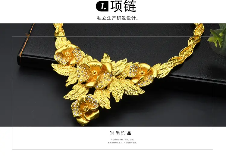 Dubai 24K Gold Jewelry African Bridal Jewelry Set Saudi Ladies Necklace Bracelet Earrings Ring Four-Piece Set — feature 5
