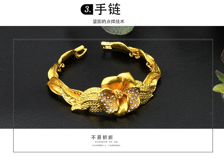 Dubai 24K Gold Jewelry African Bridal Jewelry Set Saudi Ladies Necklace Bracelet Earrings Ring Four-Piece Set — feature 7