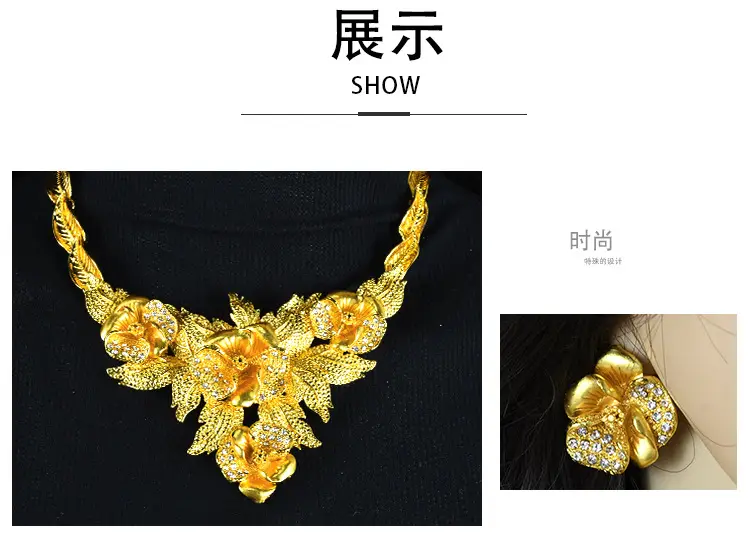 Dubai 24K Gold Jewelry African Bridal Jewelry Set Saudi Ladies Necklace Bracelet Earrings Ring Four-Piece Set — feature 9