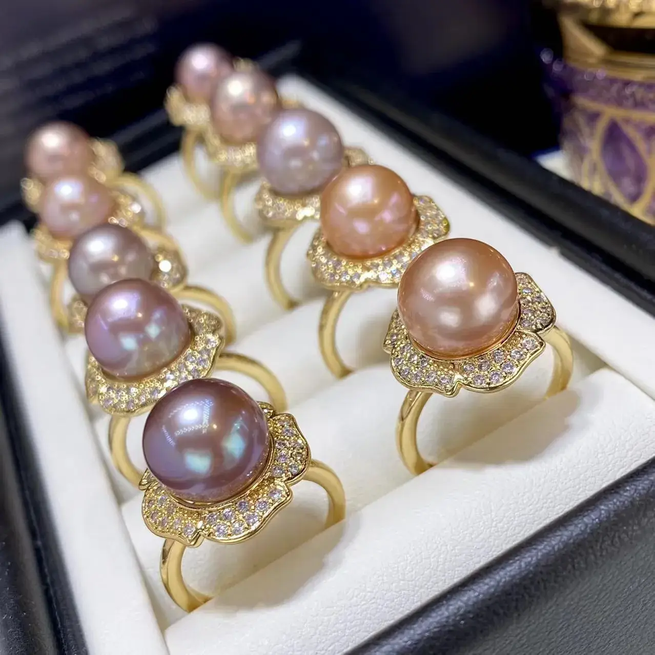 Purple Pearl Rings 10mm Round 18K Gold Filled Wholesale - Image 2