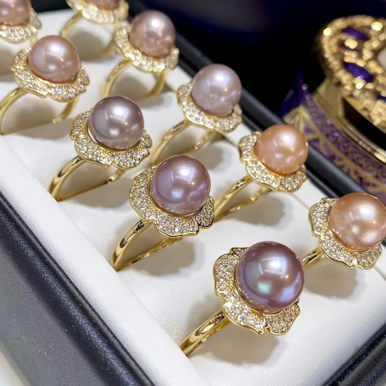 Purple Pearl Rings 10mm Round 18K Gold Filled Wholesale - Image 3