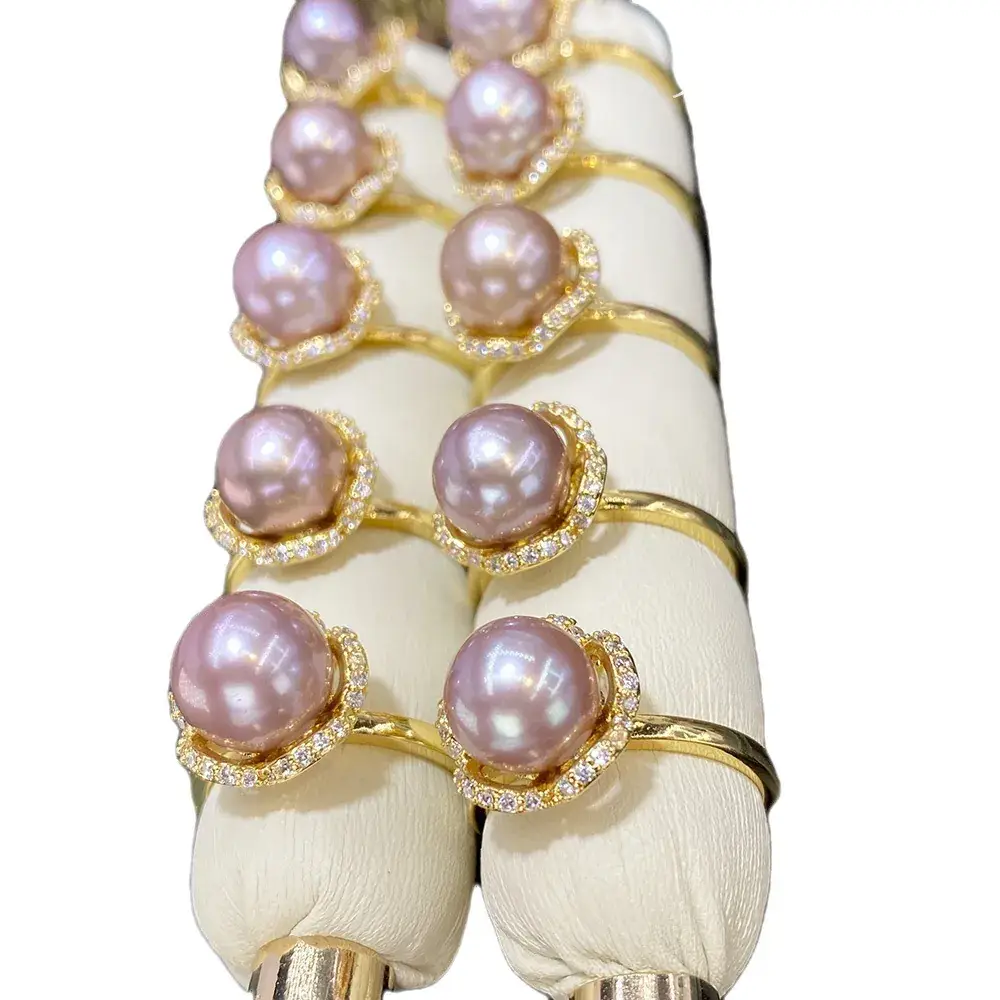 Purple Pearl Rings 10mm Round 18K Gold Filled Wholesale - Image 5