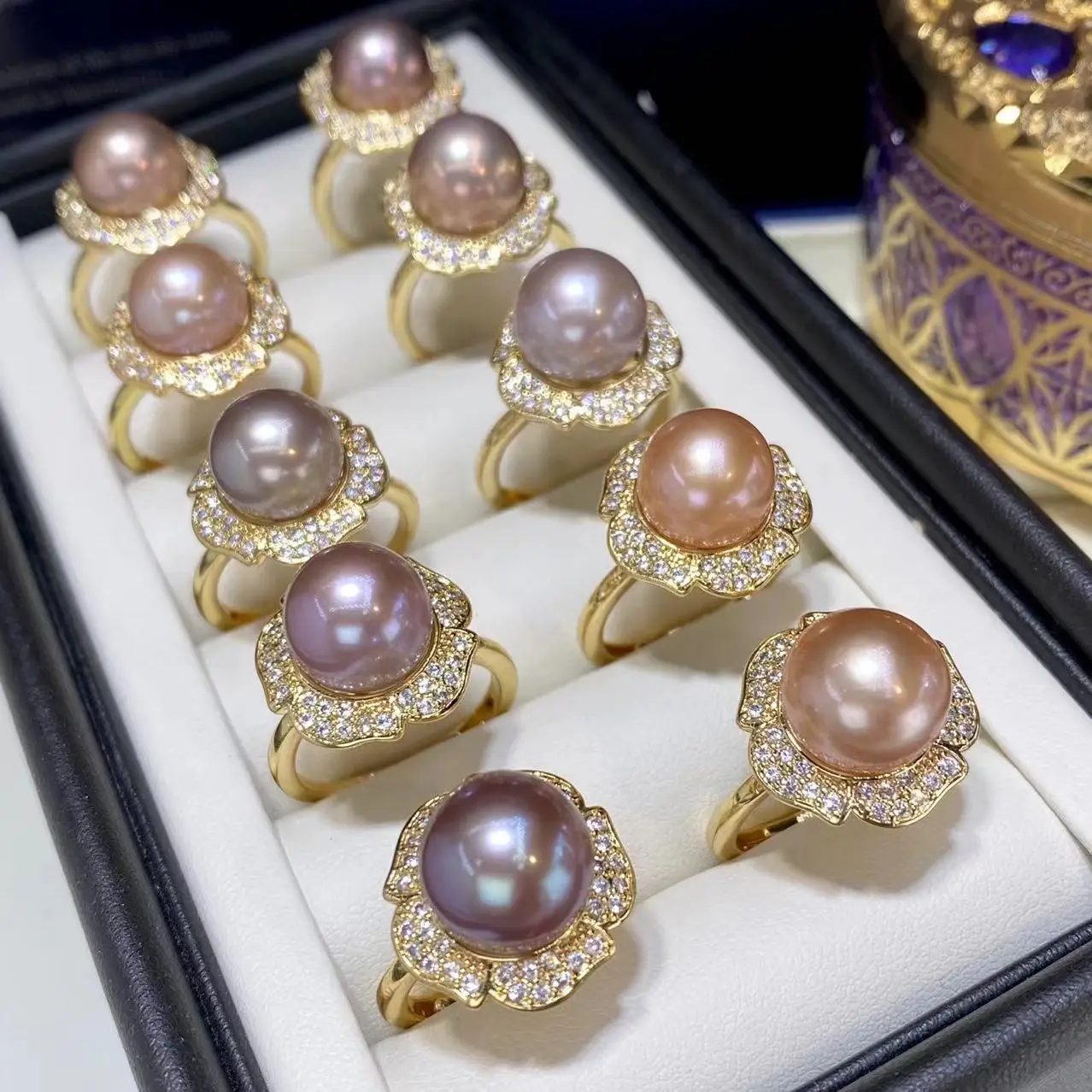 Purple Pearl Rings 10mm Round 18K Gold Filled Wholesale — feature 12