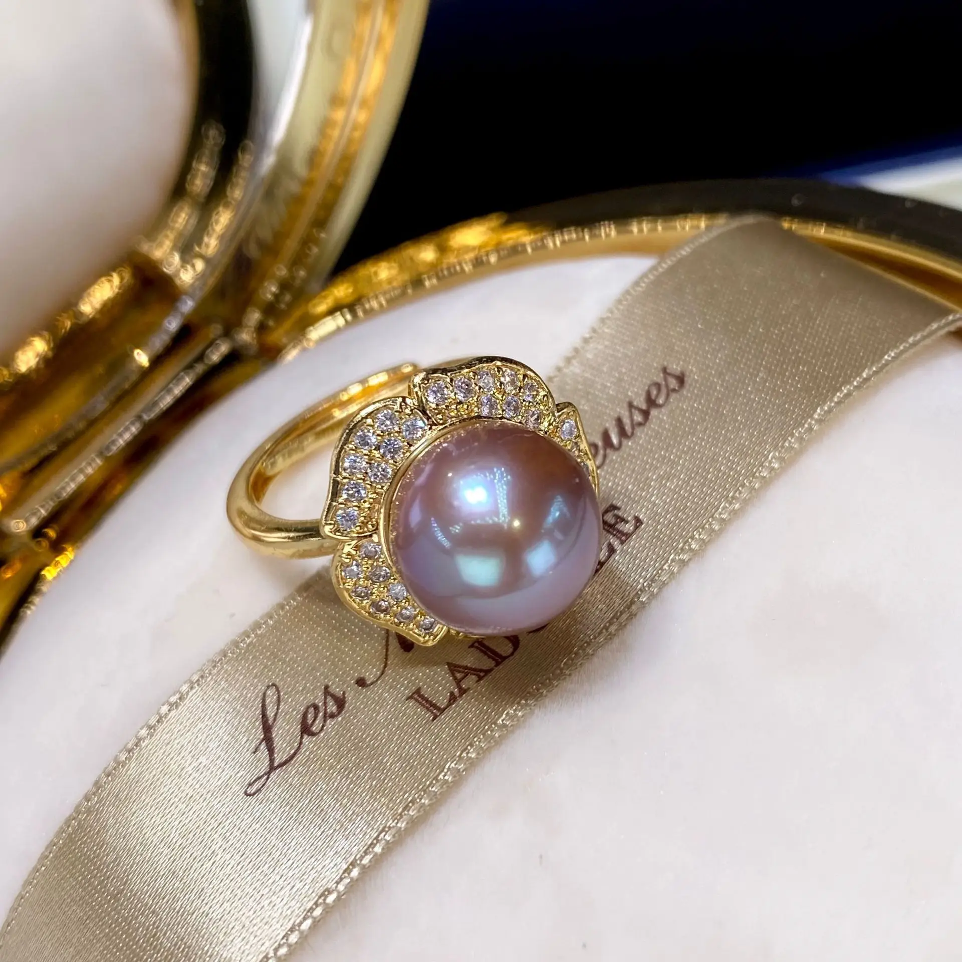 Purple Pearl Rings 10mm Round 18K Gold Filled Wholesale — feature 21