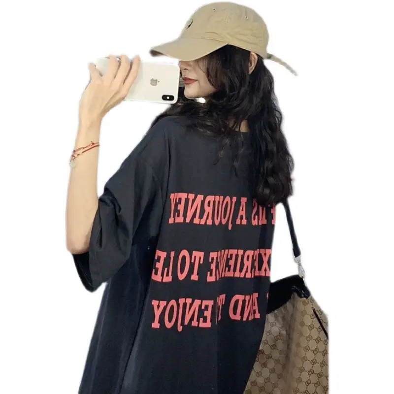 2024 Plus Size Women Long T-Shirt Skirt Set Black