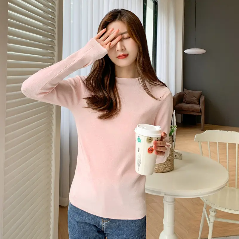 Women Pink Long Sleeve Knitted Shirt - Image 10